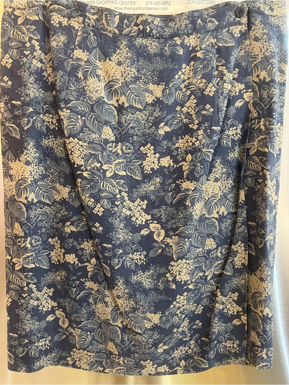 Charter Club 20W Blue Floral linen faux wrap midi Skirt EUC